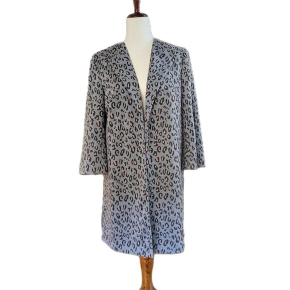 Leopard Print Open Front  Long Coat Jacket Duster - Picture 1 of 7